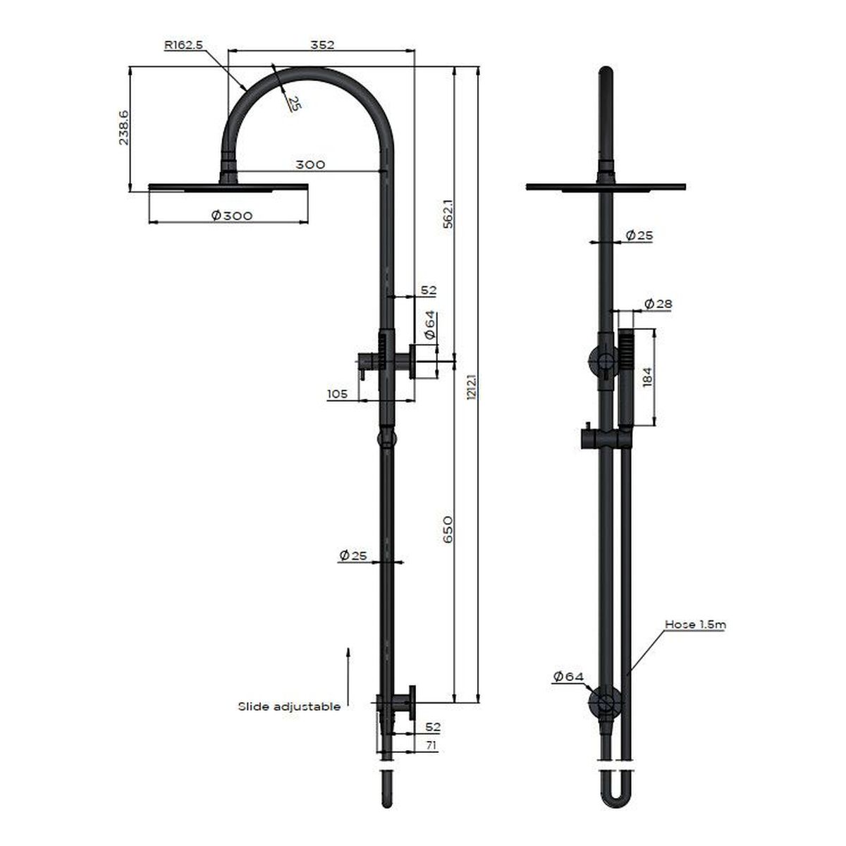 300mm Round Overhead Shower Set, Single Function Hand Shower, Champagne