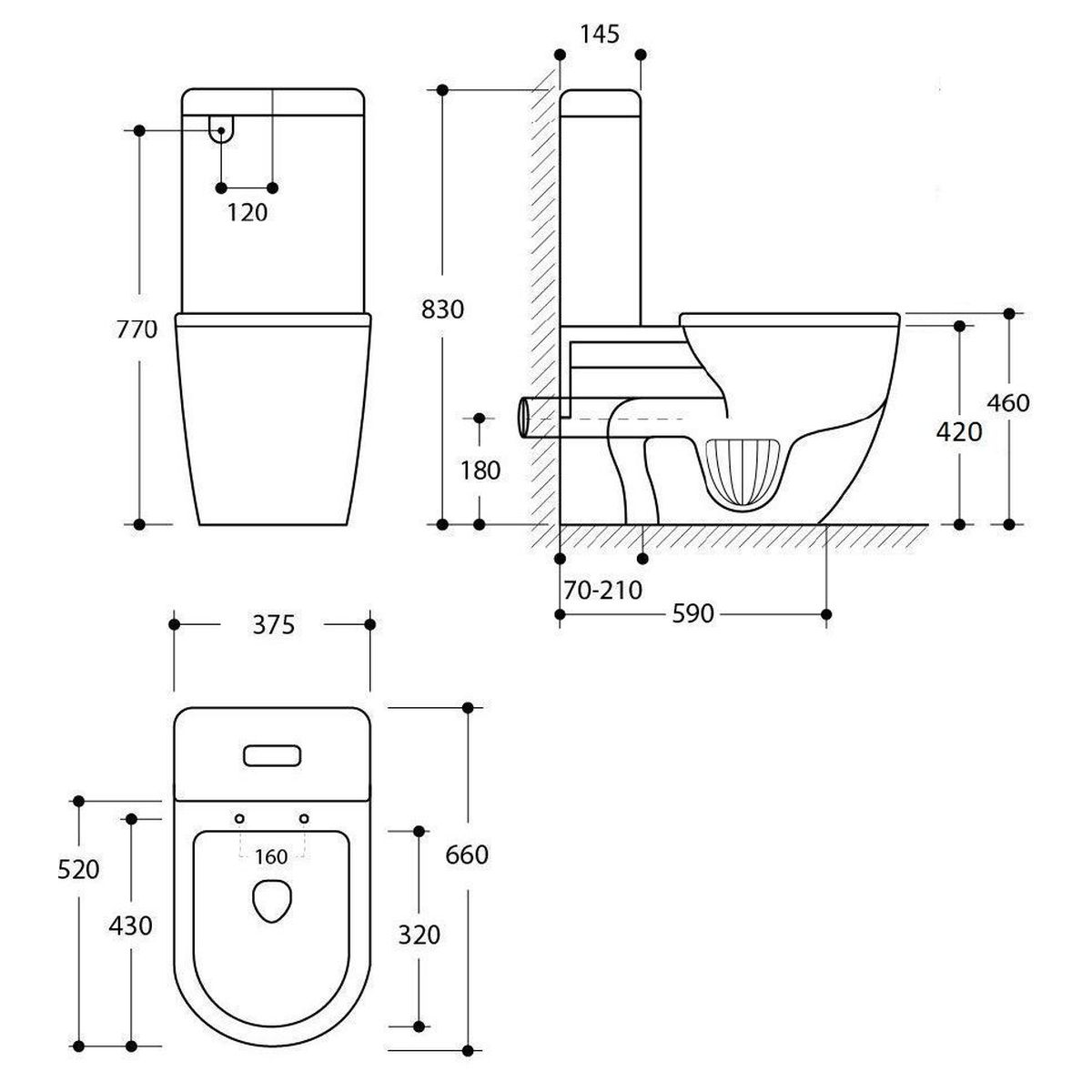 Narva Rimless Back To Wall Close Coupled Toilet Suite With Thin Seat