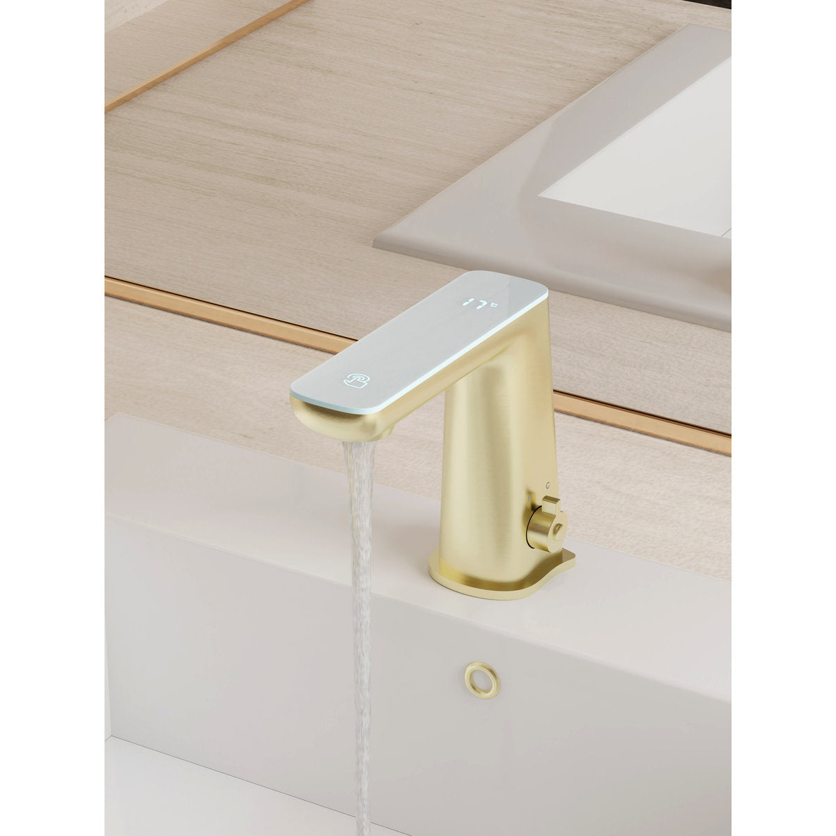 Claudia Sensor Mixer With White Top Display in Brushed Gold