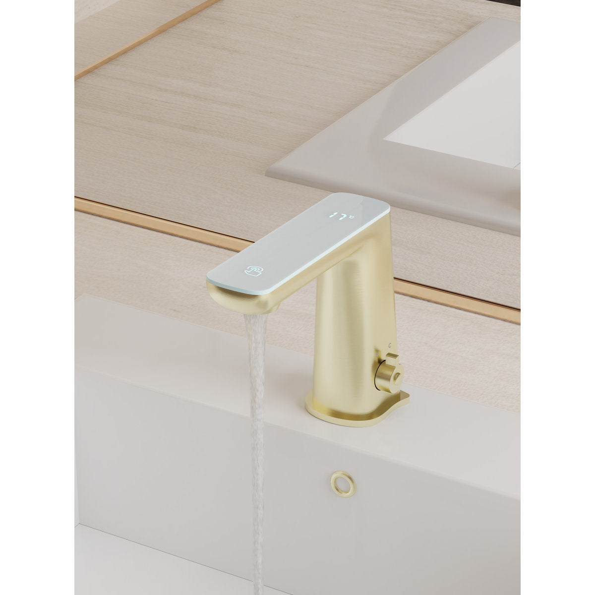 Claudia Sensor Mixer With White Top Display in Brushed Gold