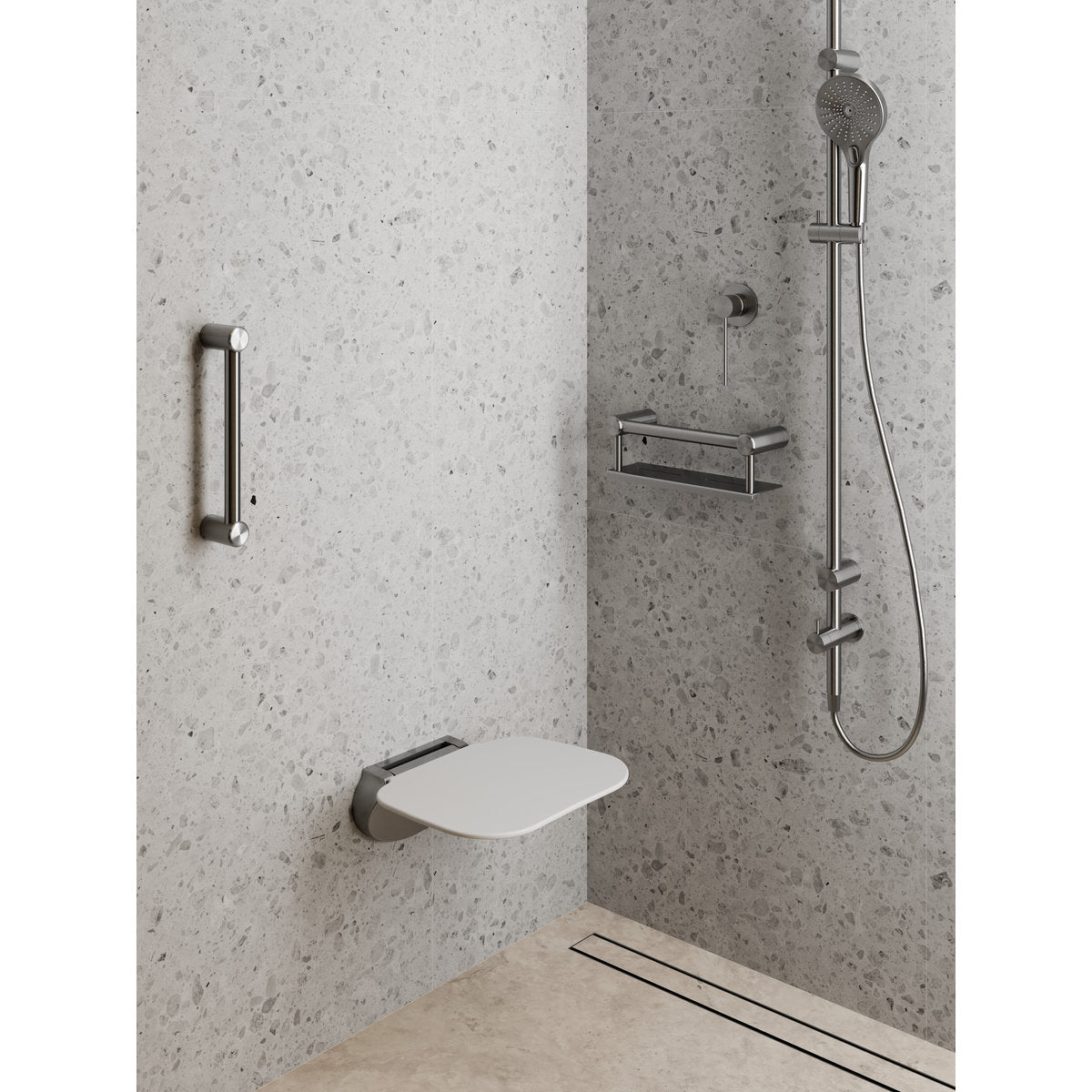 Nero Mecca Care 25mm Grab Rail With Shelf 300mm - Gun Metal