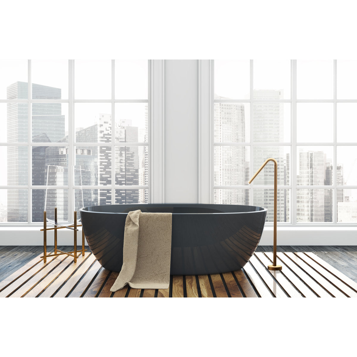 Mecca Floor Standing Bath Spout Only - Brushed Gold