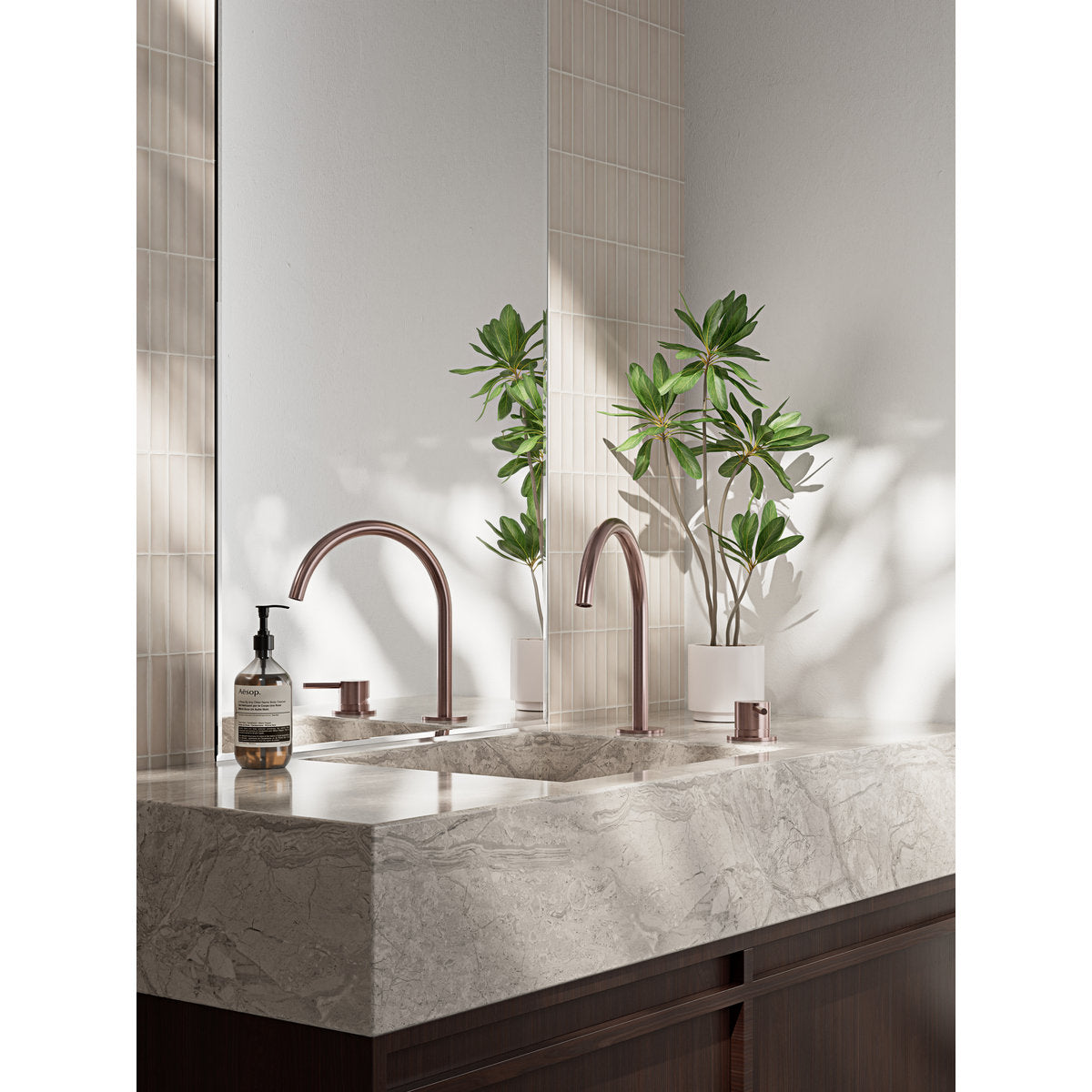 Mecca Hob Basin Mixer Round Spout - Brushed Bronze