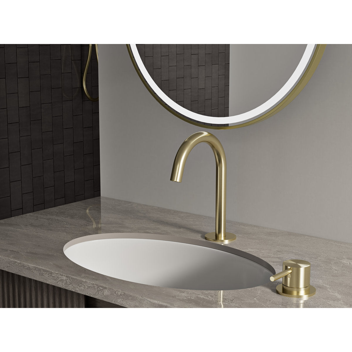 Mecca Hob Basin Mixer Round Spout - Brushed Gold