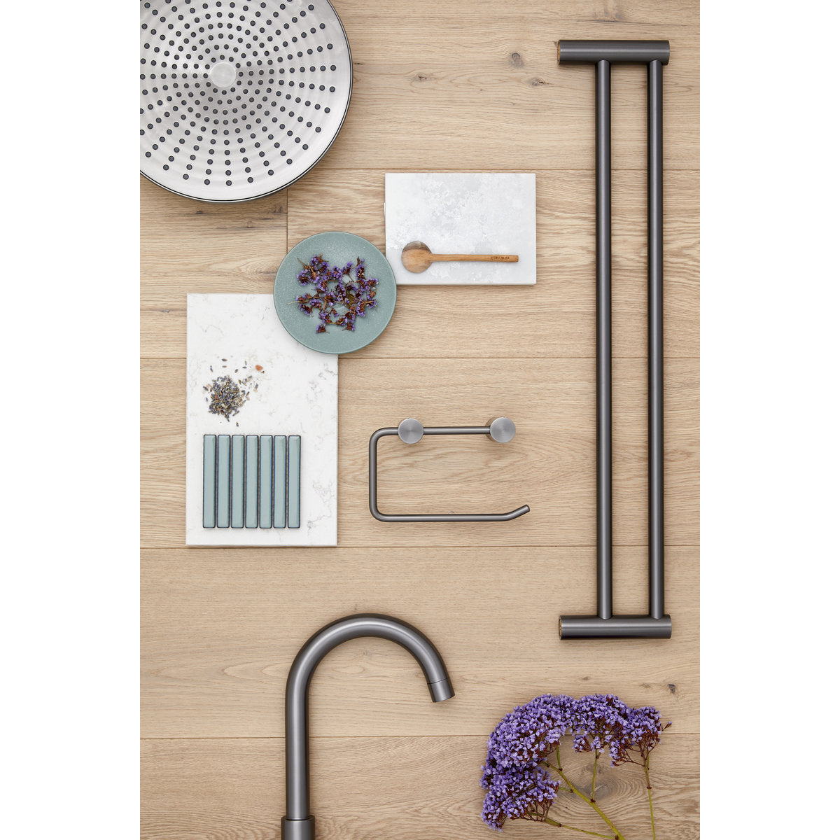 Mecca Hob Basin Mixer Round Spout - Gun Metal