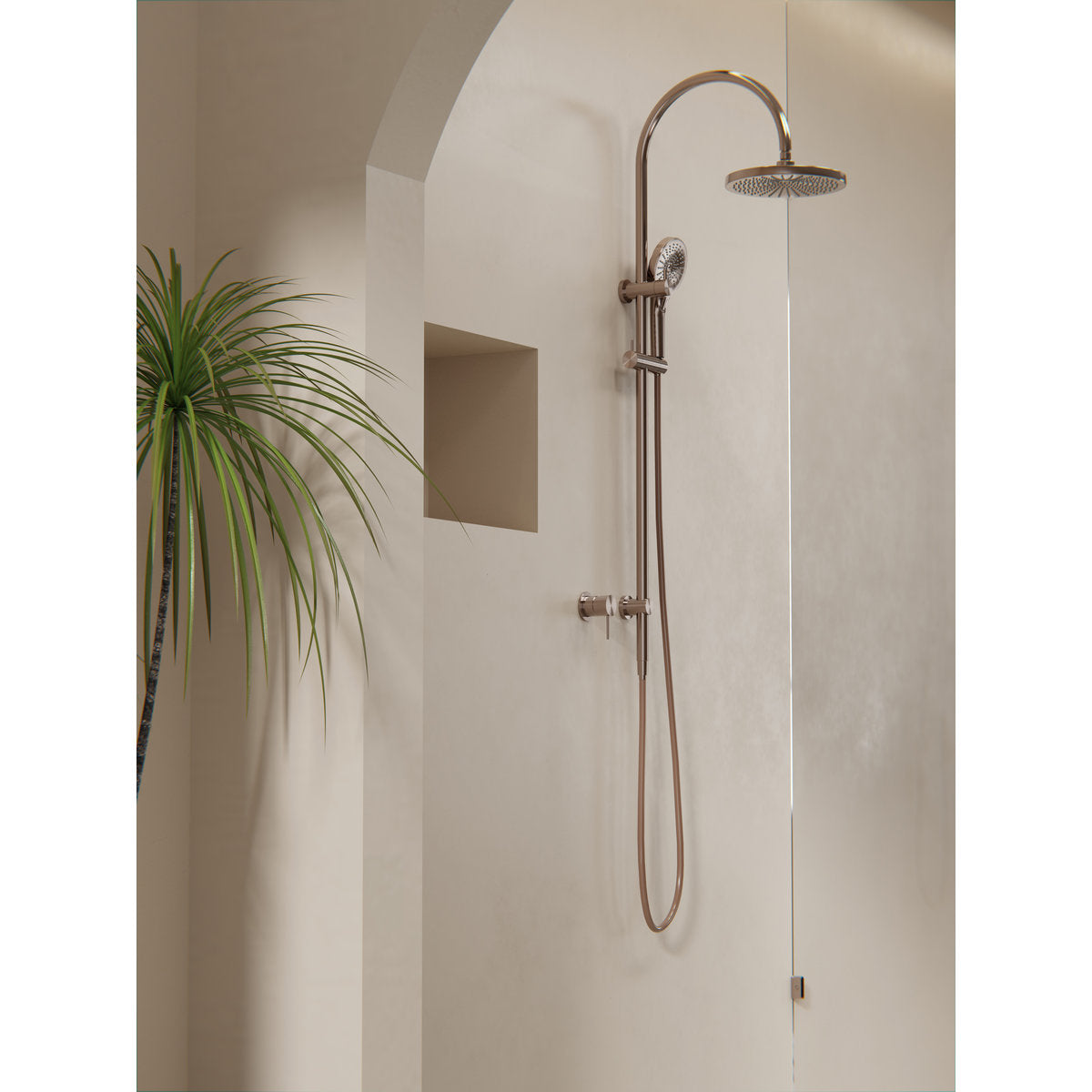 Mecca Twin Shower With Shower - Brushed Bronze