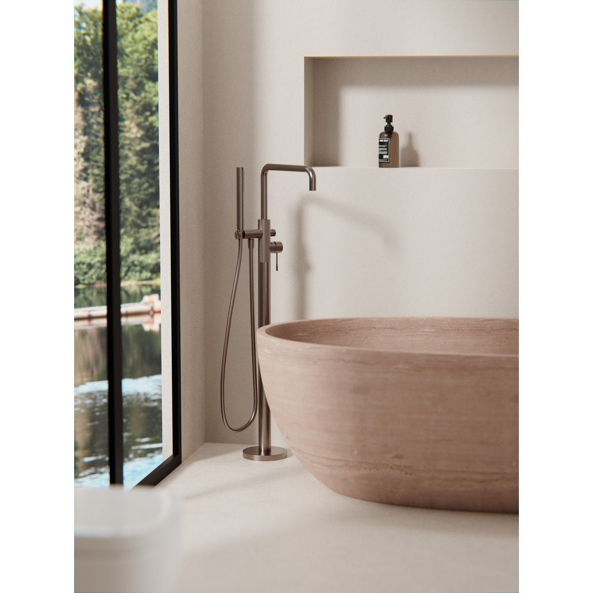 Opal Freestanding Bath Mixer With Hand Shower - Brushed Bronze