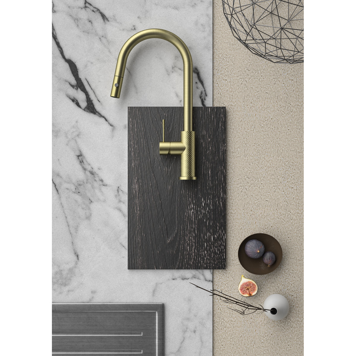 Opal Pull Out Sink Mixer With Vegie Spray Function - Brushed Gold