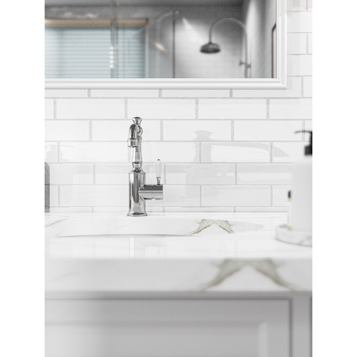 York Basin Mixer With White Porcelain Lever - Chrome