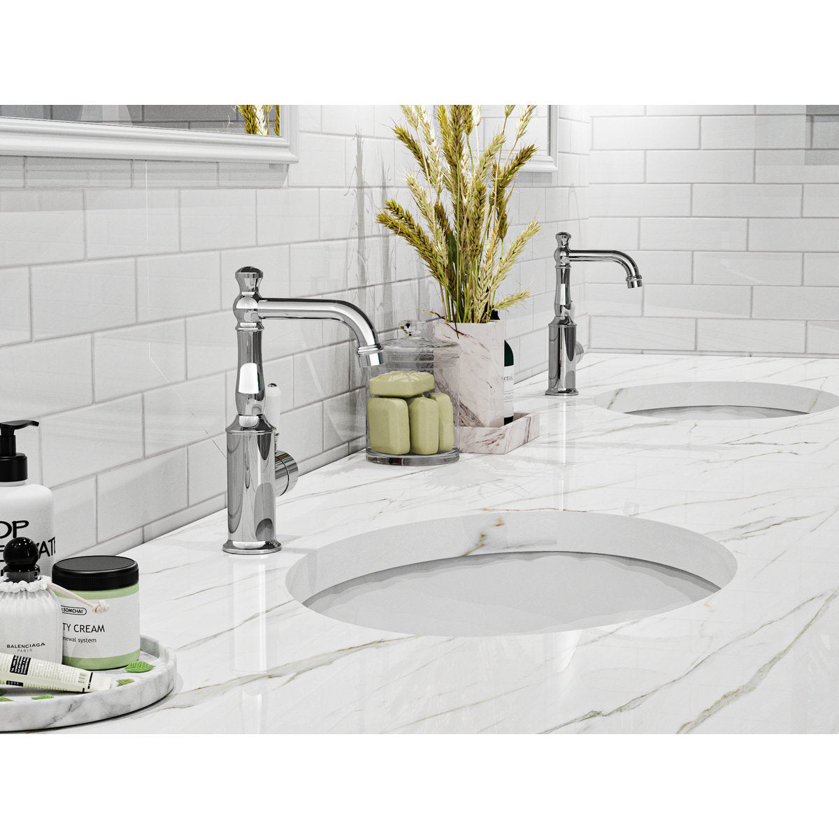 York Basin Mixer With White Porcelain Lever - Chrome