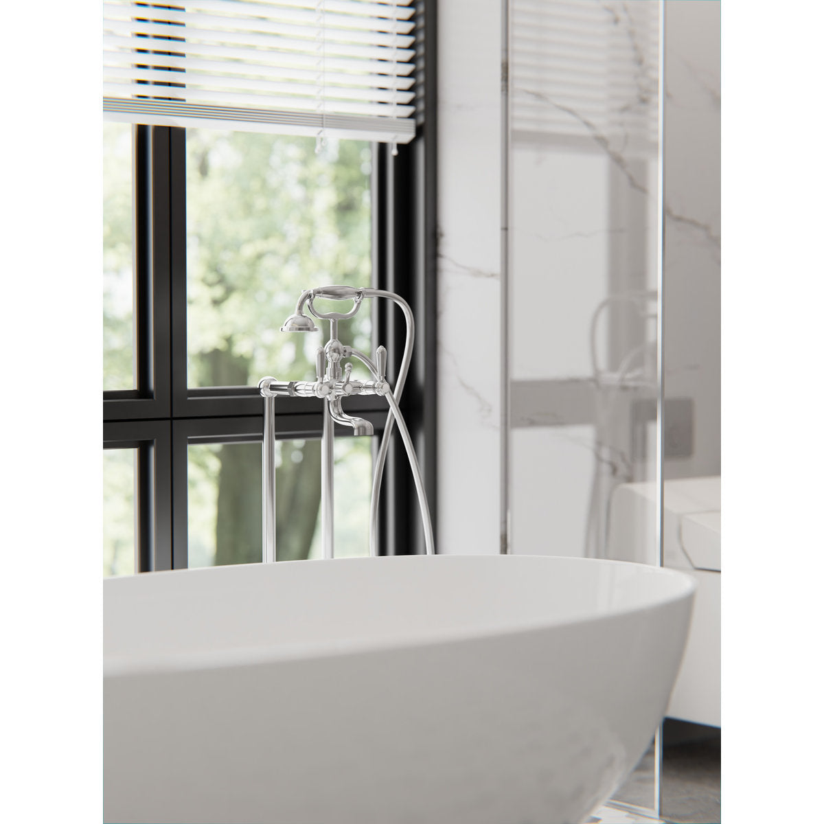 York Freestanding Bath Set With Metal Hand Shower - Chrome