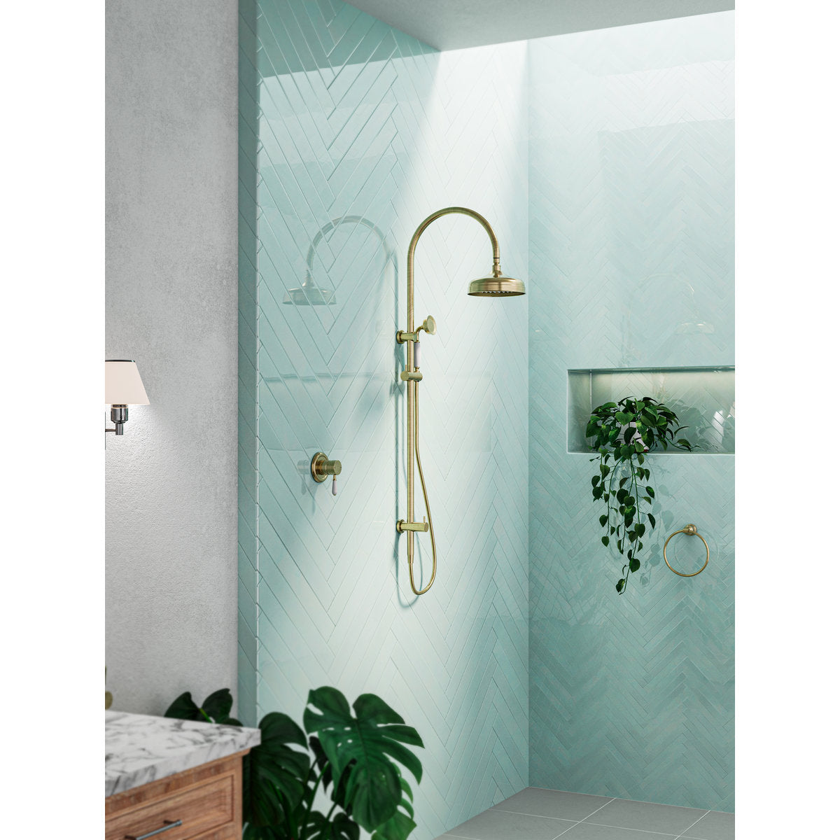 York 200mm Shower Head - Aged Brass