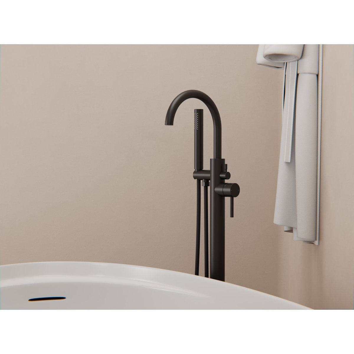 Mecca Round Freestanding Mixer With Hand Shower in Matte Black