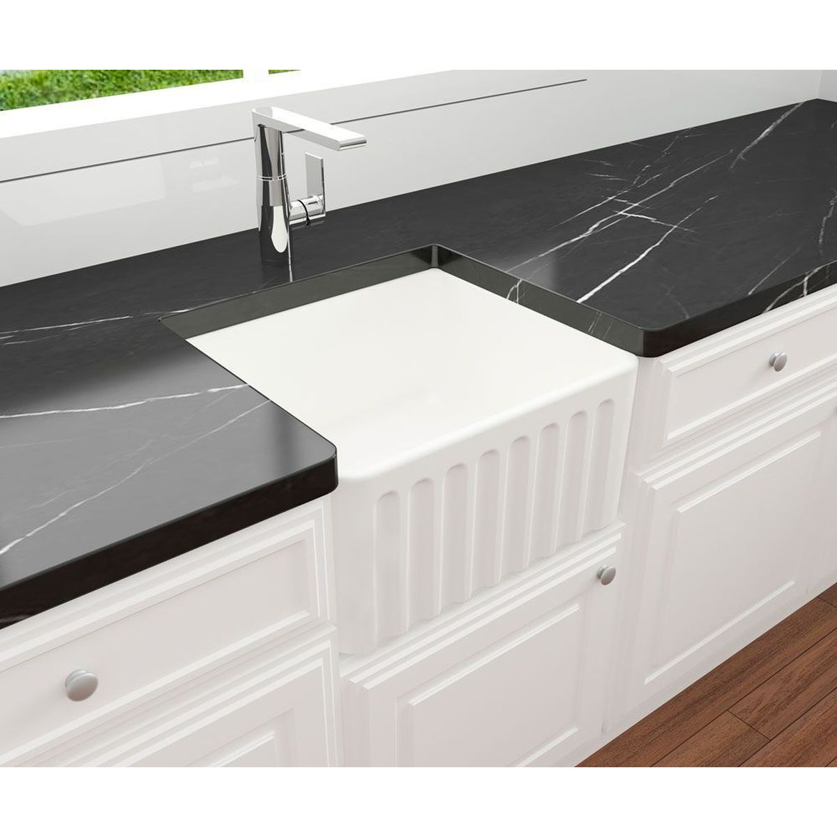 Kit-Novi 50X46 Fireclay Butler Sink - Matte White With Overflow Included Waste