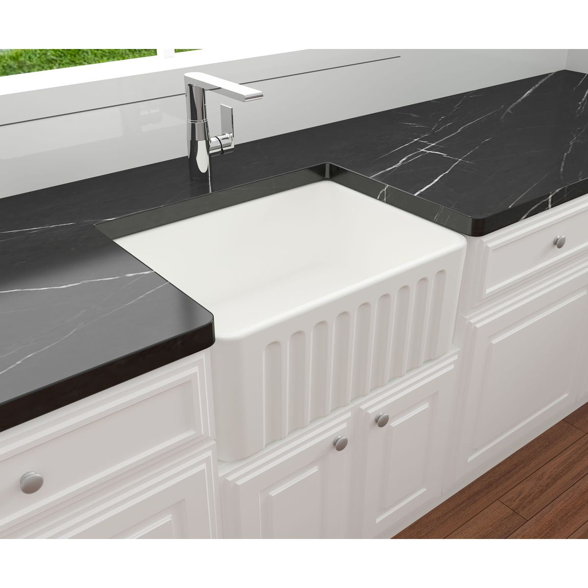 Kit-Novi 60X46 Fireclay Butler Sink - Matte White With Overflow Included Waste