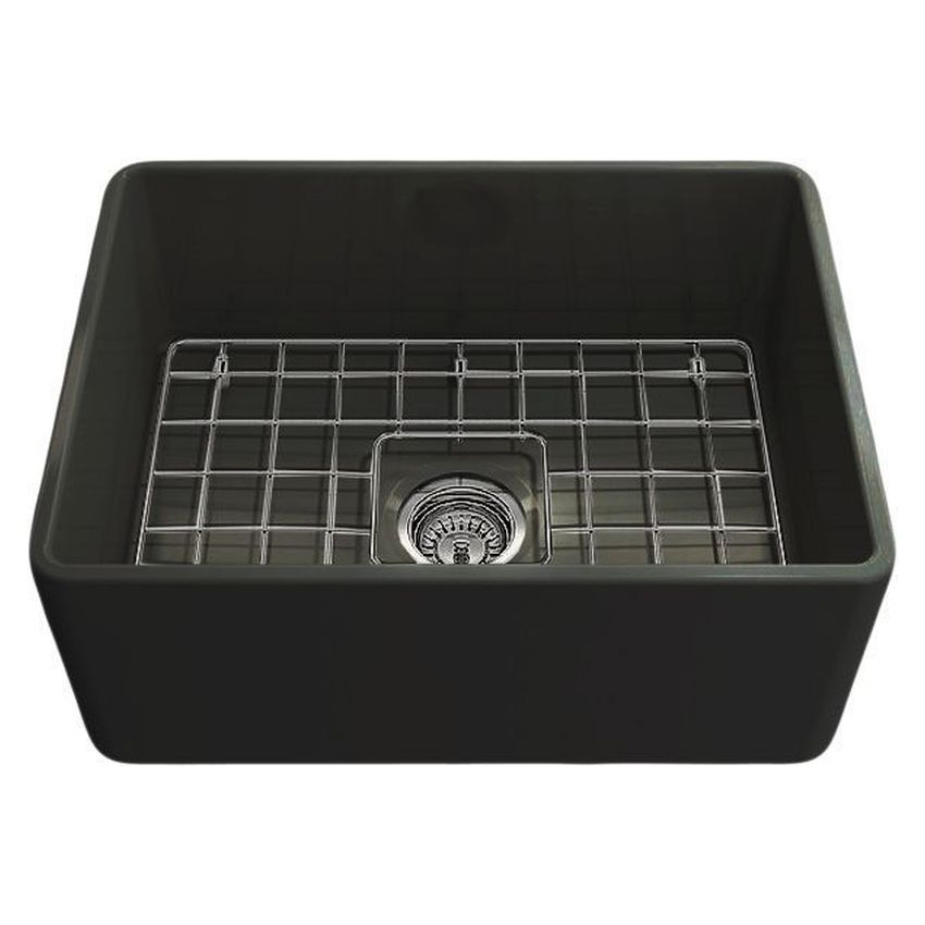 Kit-Novi 60X46 Fireclay Butler Sink - Matte Black With Overflow Included Waste