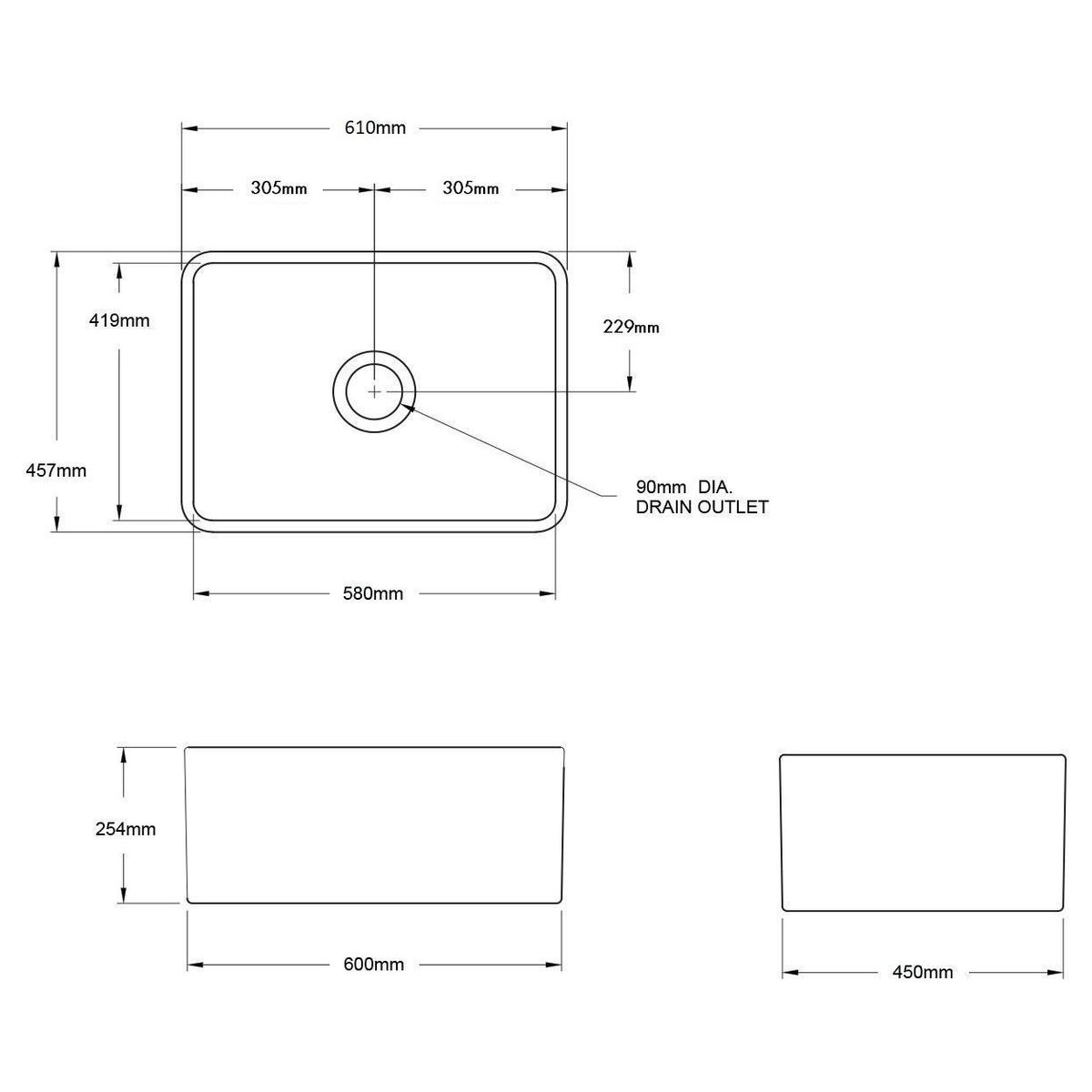 Novi 60X46 Fireclay Butler Sink - Matte Black