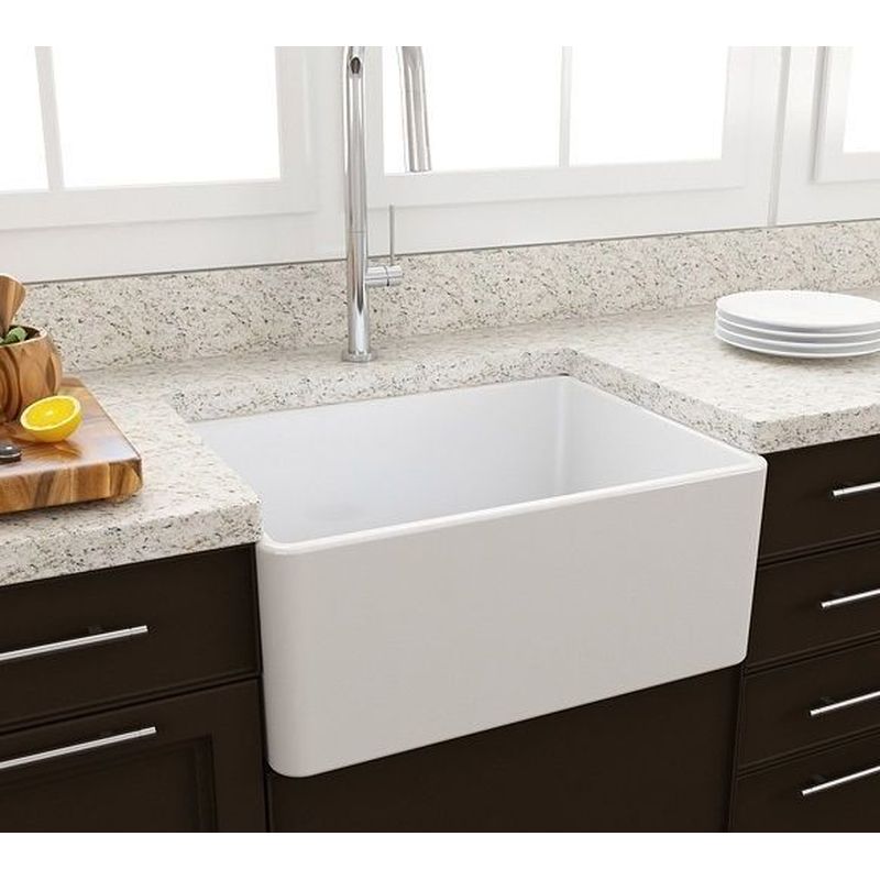 Kit-Novi 60X46 Fireclay Butler Sink - Gloss White With Overflow Included Waste