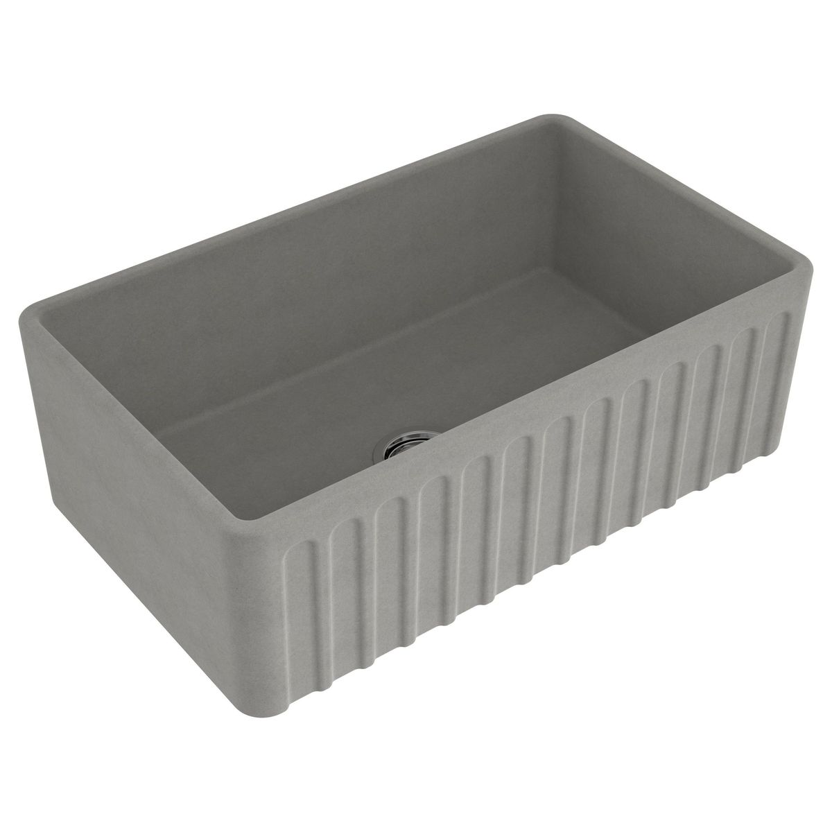 Kit-Novi 75X46 Fireclay Butler Sink - Concrete Look With Overflow Included Waste