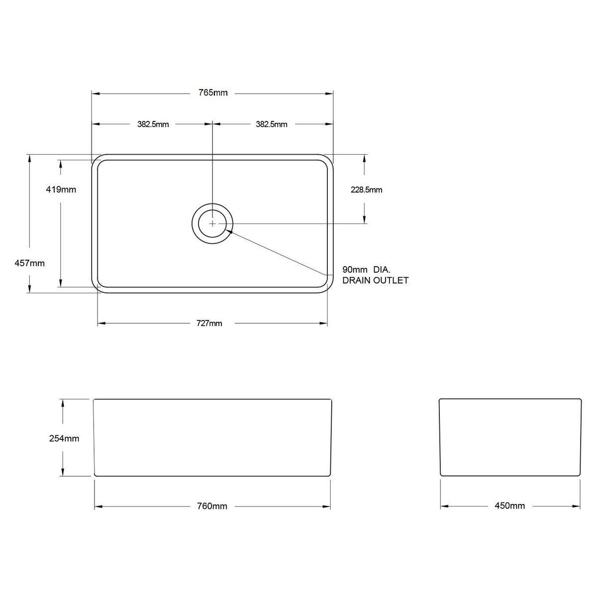 Novi 75X46 Fireclay Butler Sink - Matte Black