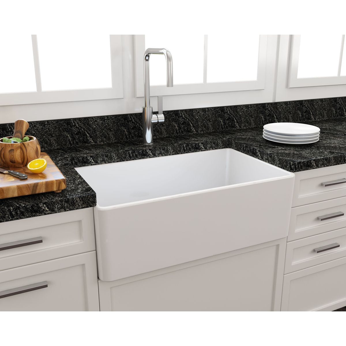 Kit-Novi 75X46 Fireclay Butler Sink - Gloss White With Overflow Included Waste