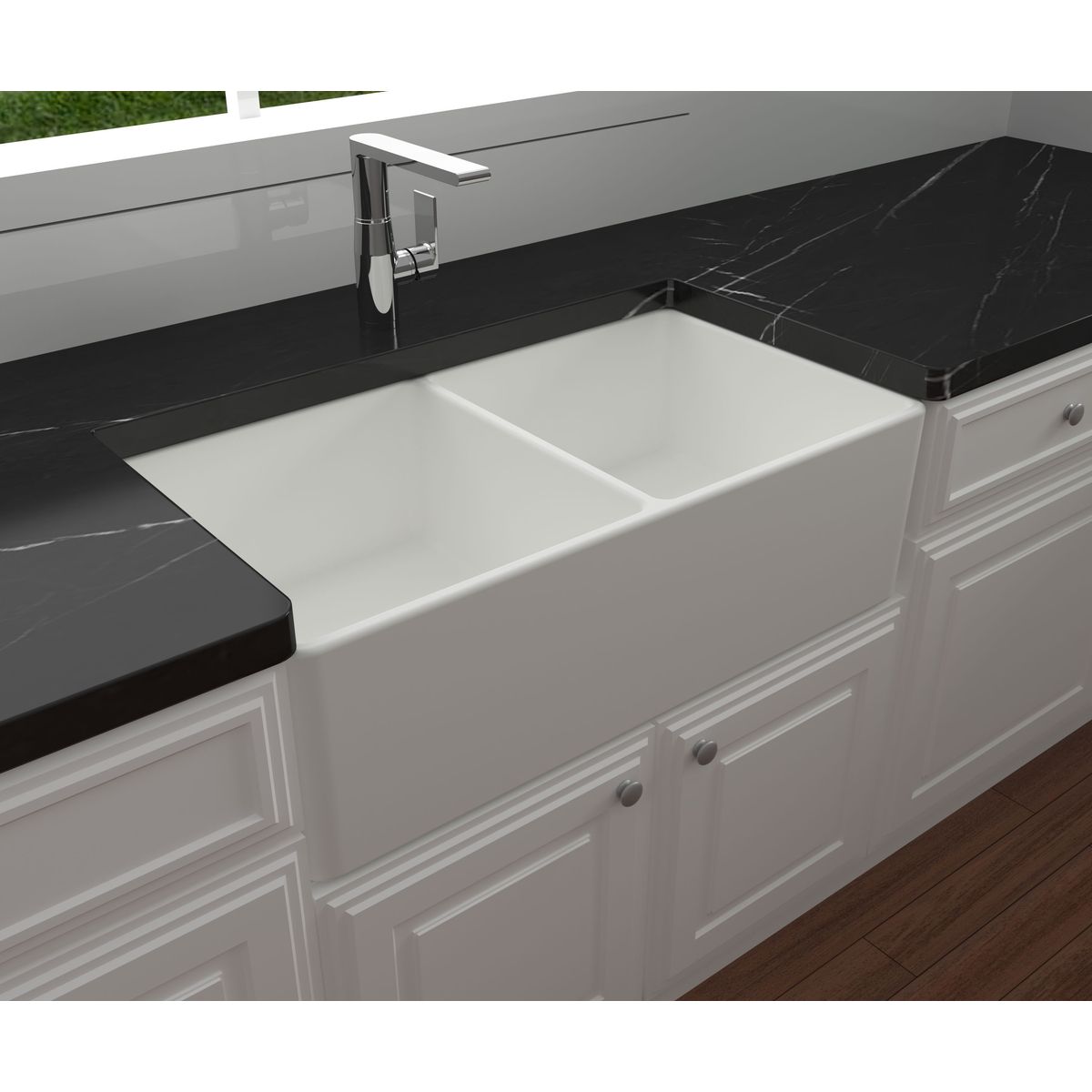 Novi 85X46 Double Bowl Fireclay Butler Sink - Matte White