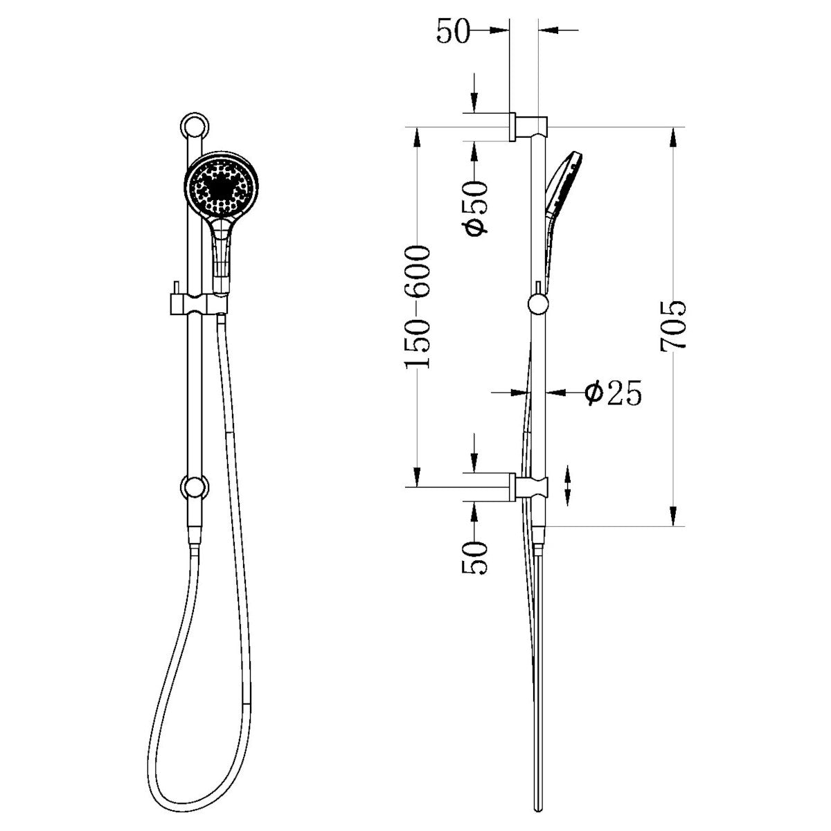 Mecca Shower Rail With Air Shower II in Gun Metal