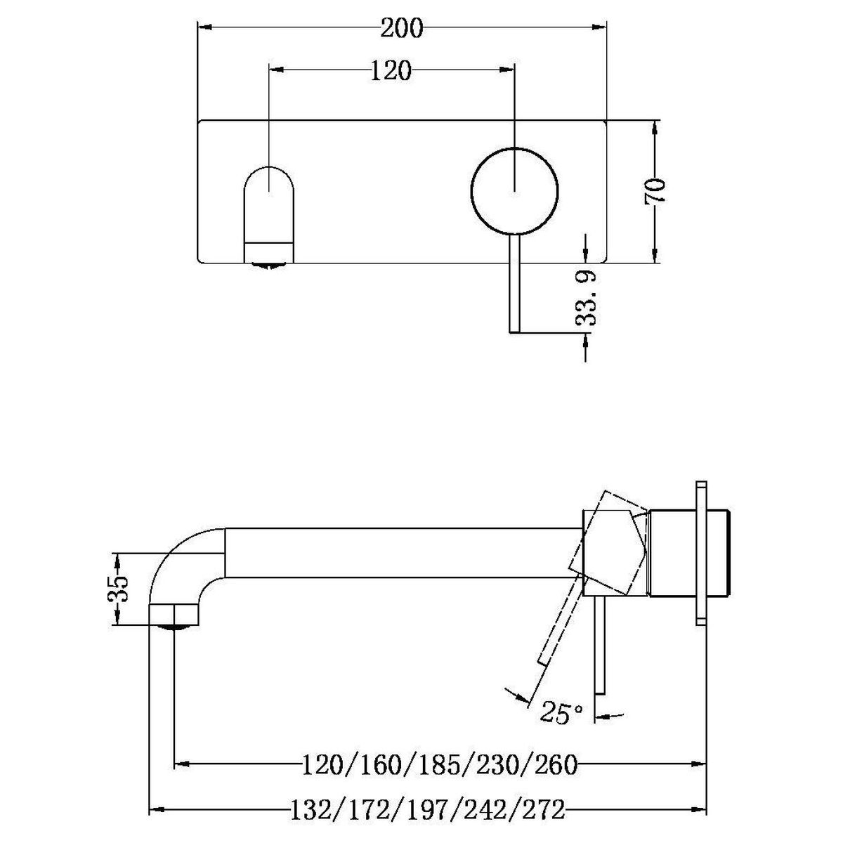 Mecca Wall Basin/Bath Mixer 160mm in Brushed Gold
