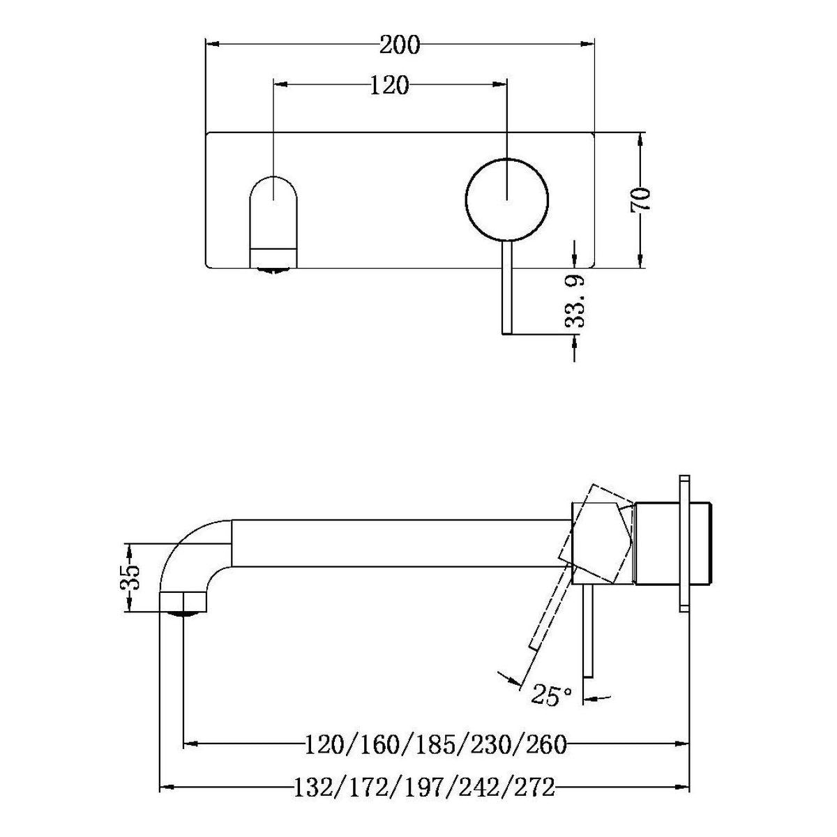 Mecca Wall Basin/Bath Mixer 230mm Trim Kits Only in Brushed Nickel