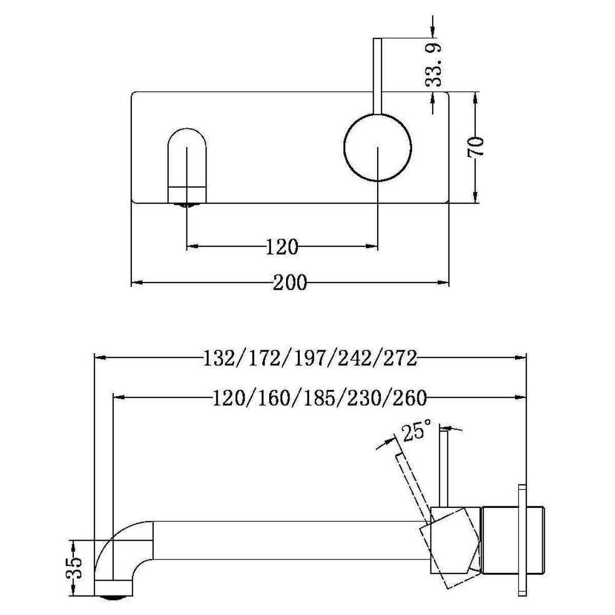 Mecca Wall Basin/Bath Mixer Handle Up 230mm in Matte White