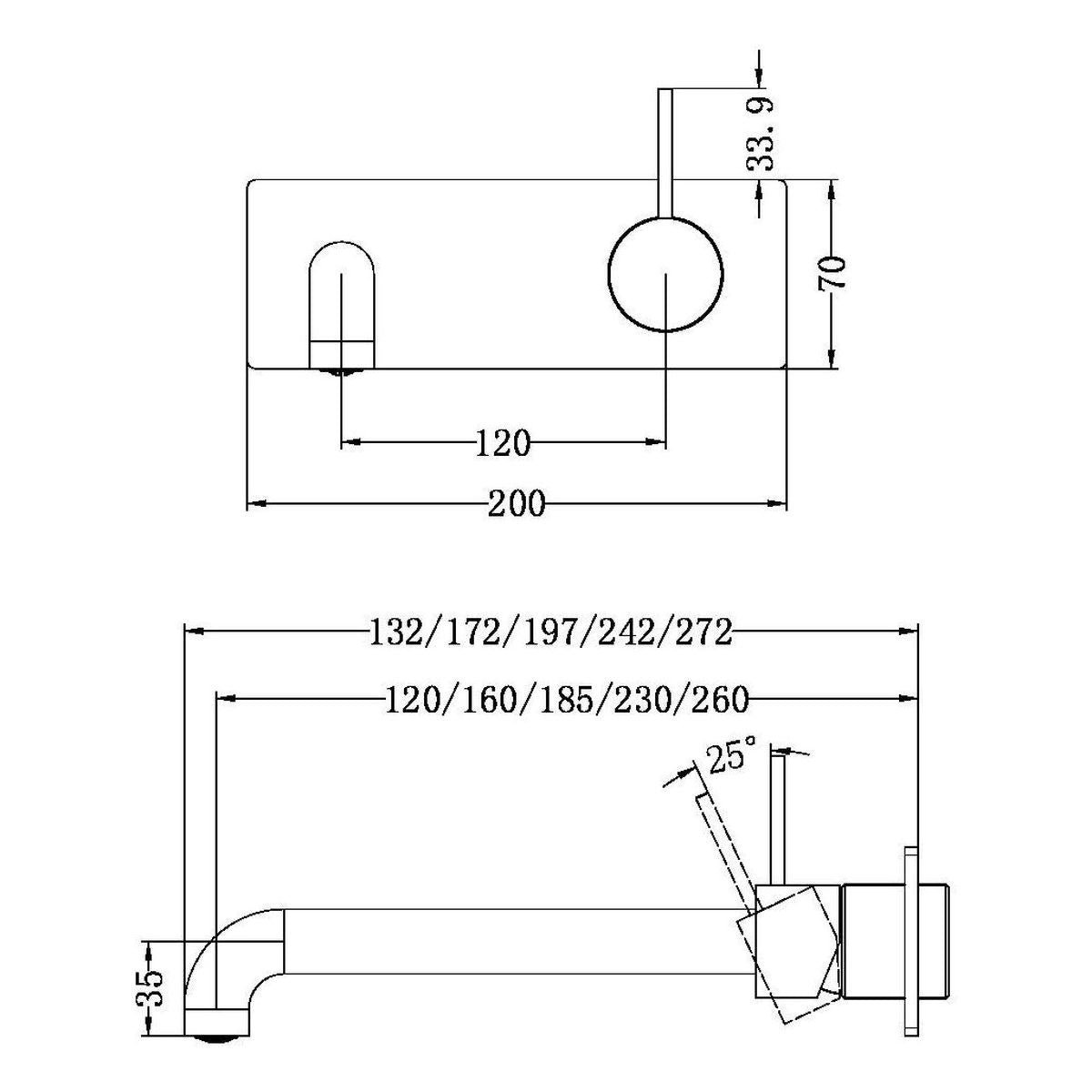 Mecca Wall Basin/Bath Mixer Handle Up 120mm Trim Kits in Brushed Nickel