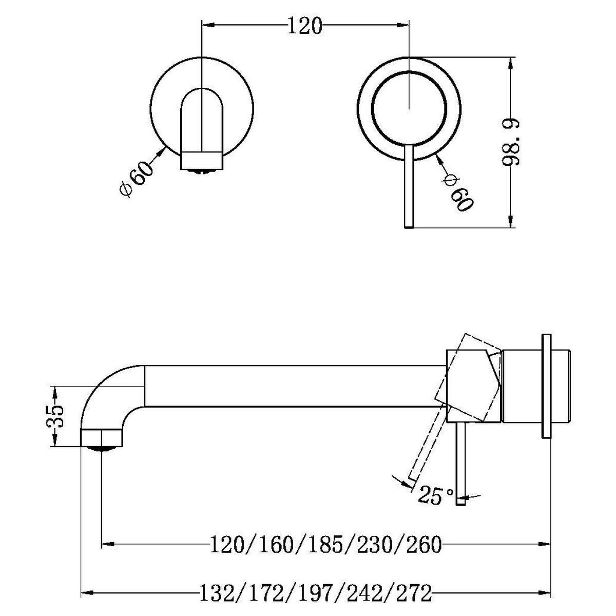 Mecca Wall Basin/Bath Mixer Separate Back Plate 260mm in Matte White