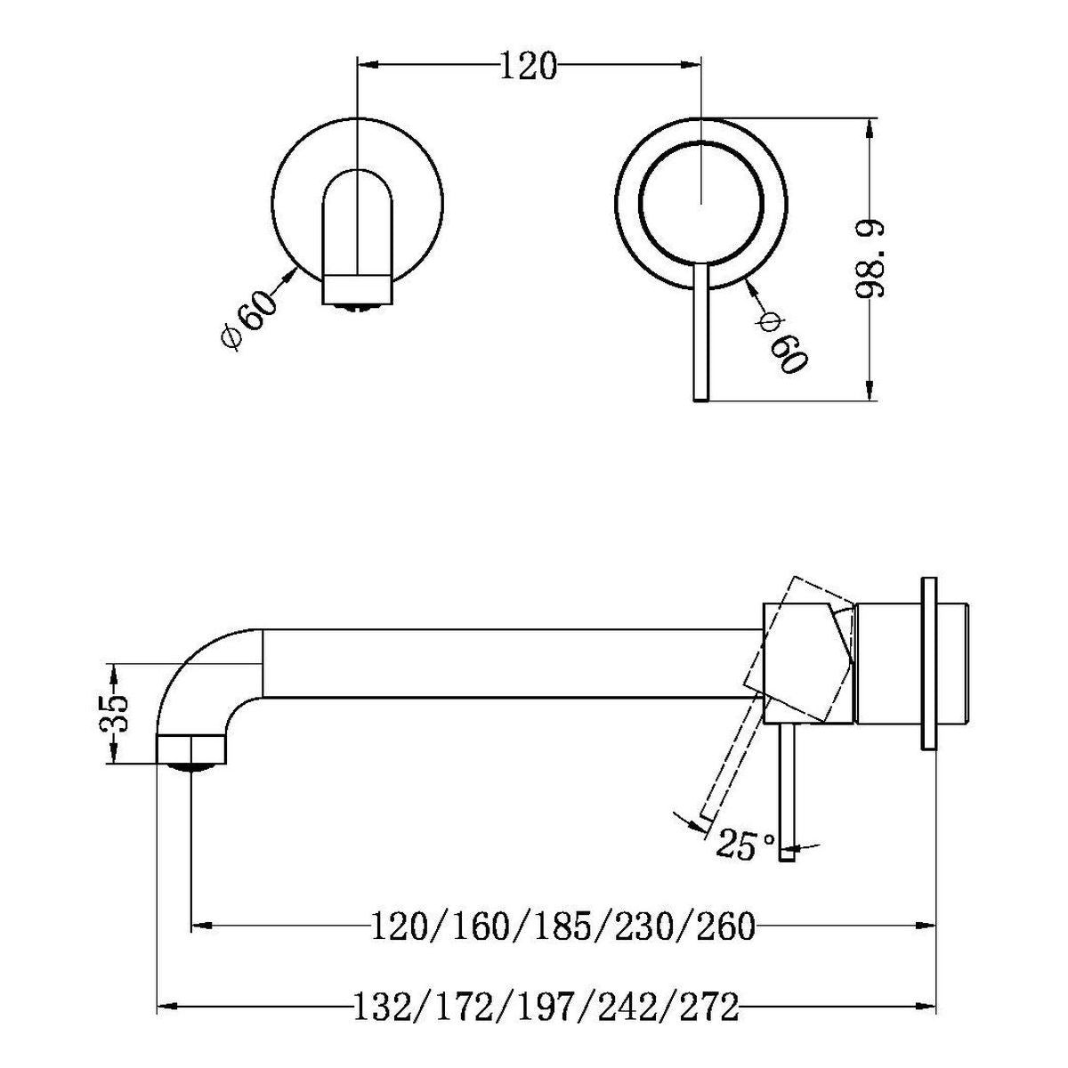 Mecca Wall Basin/Bath Mixer Separate Back Plate 160mm Trim Kits in Gun Metal