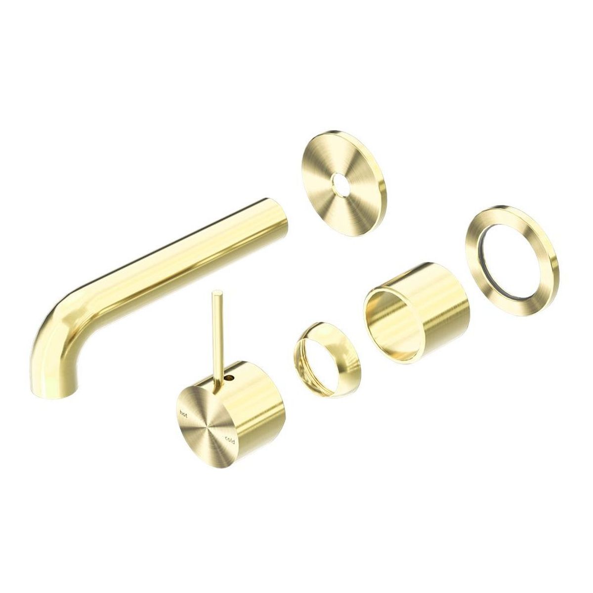 Mecca Wall Basin/Bath Mixer Separate Back Plate Handle Up 185mm Trim Kits in Brushed Gold