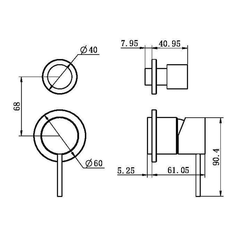 Mecca Shower Mixer With Divertor Separate Back Plate Trim Kits in Brushed Gold
