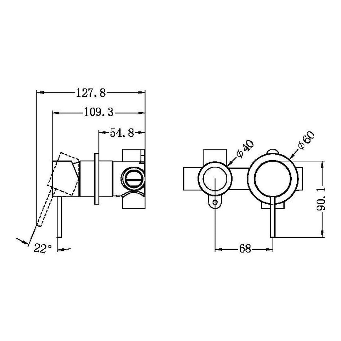 Mecca Shower Mixer With Horizontal 2 Way Divertor in Matte Black