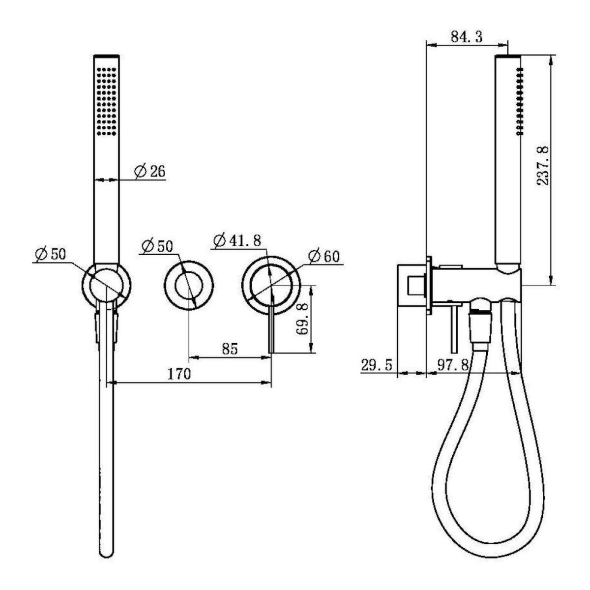 Mecca Shower Mixer Divertor System Separate Back Plate Trim Kits in Matte White