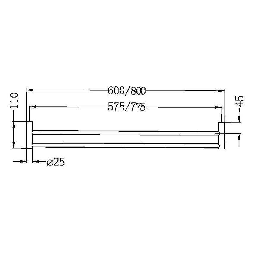 New Mecca Double Towel Rail 600mm - Brushed Gold