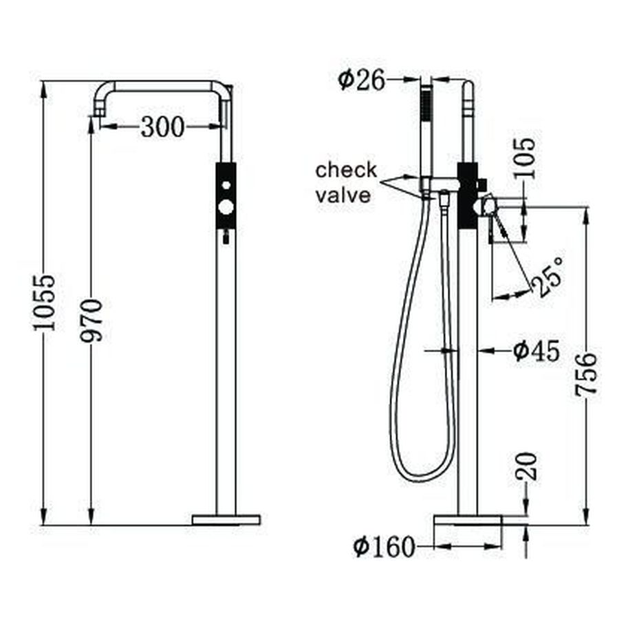 Opal Freestanding Bath Mixer With Hand Shower - Graphite