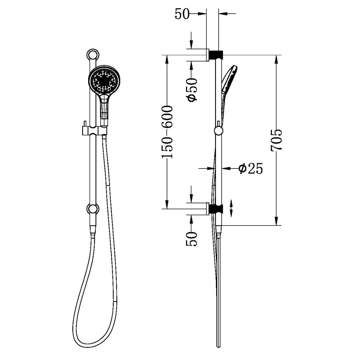 Opal Shower Rail With Air Shower II - Graphite