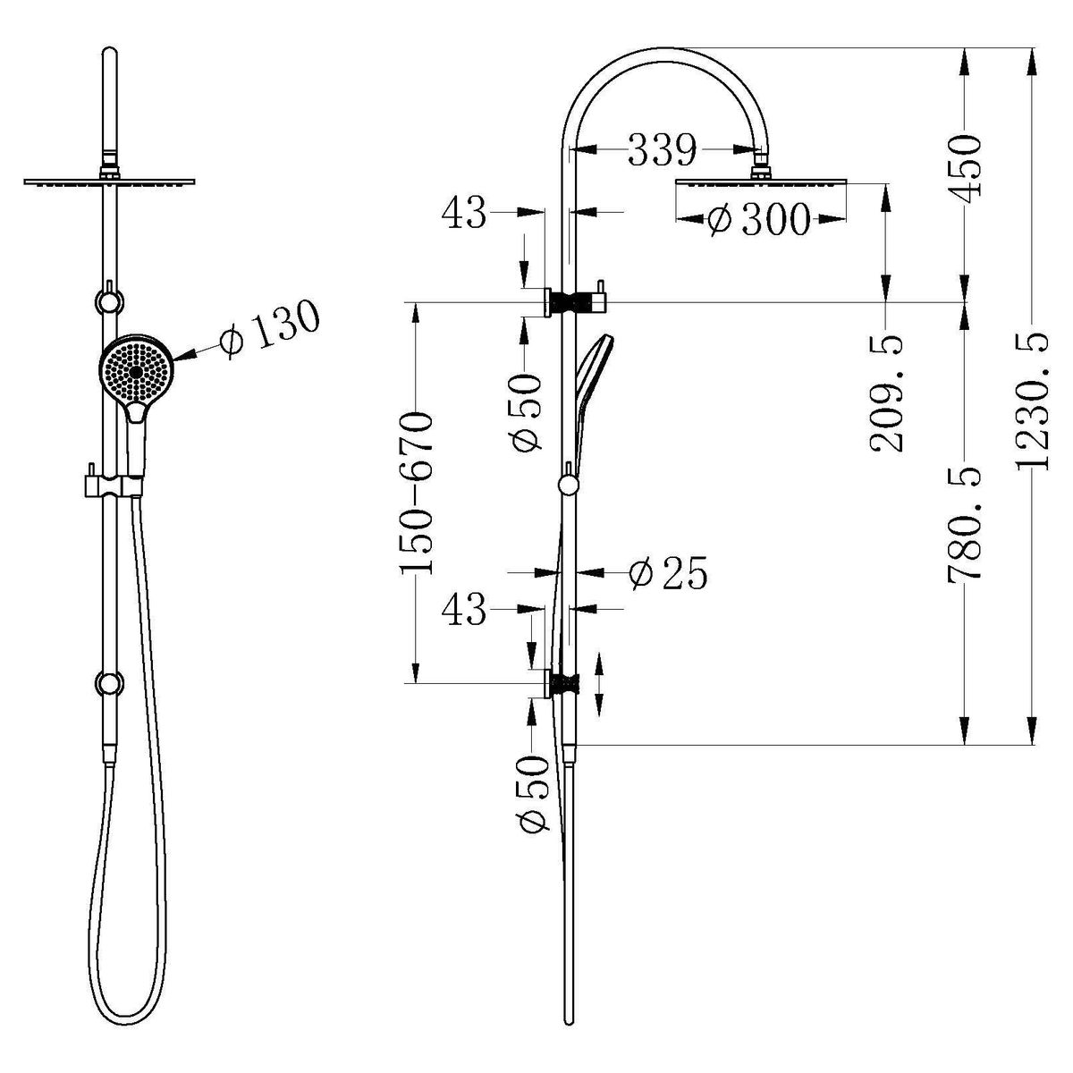 Opal Twin Shower With Air Shower II - Brushed Gold