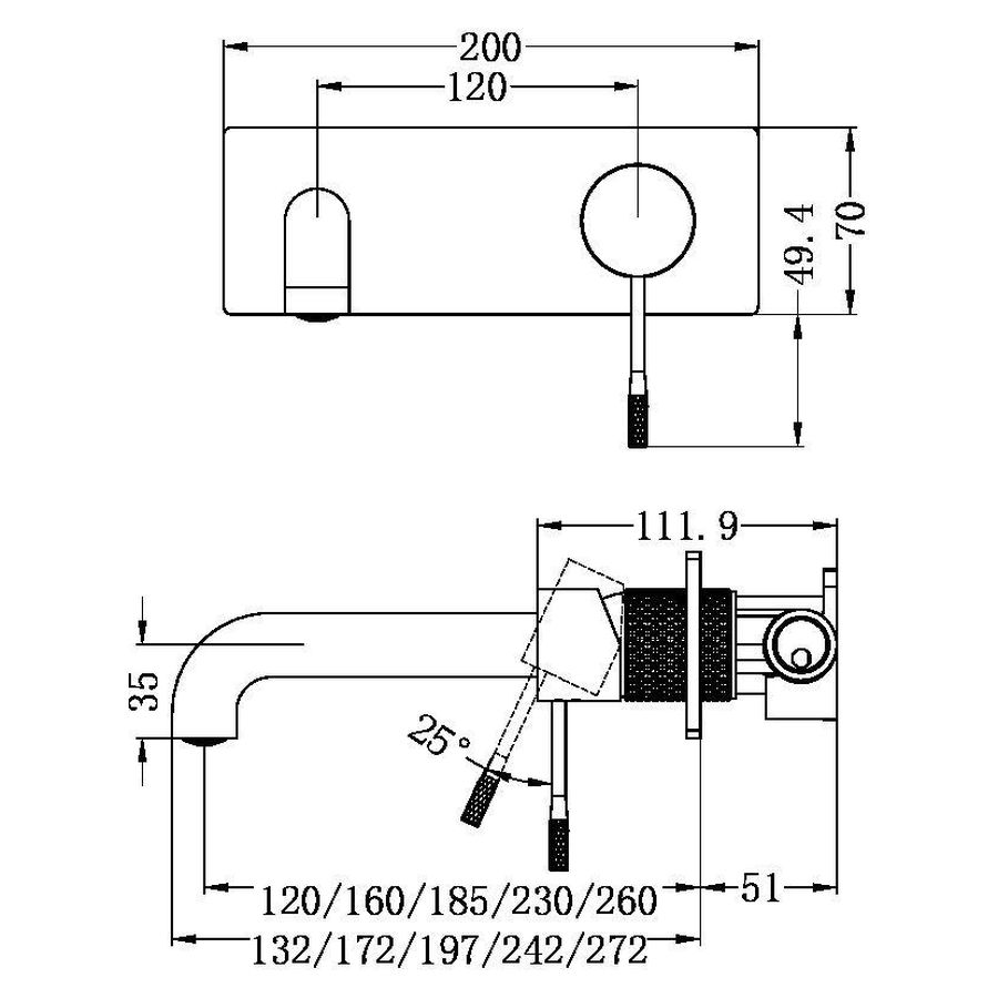 Opal Wall Basin/Bath Mixer 185mm - Graphite