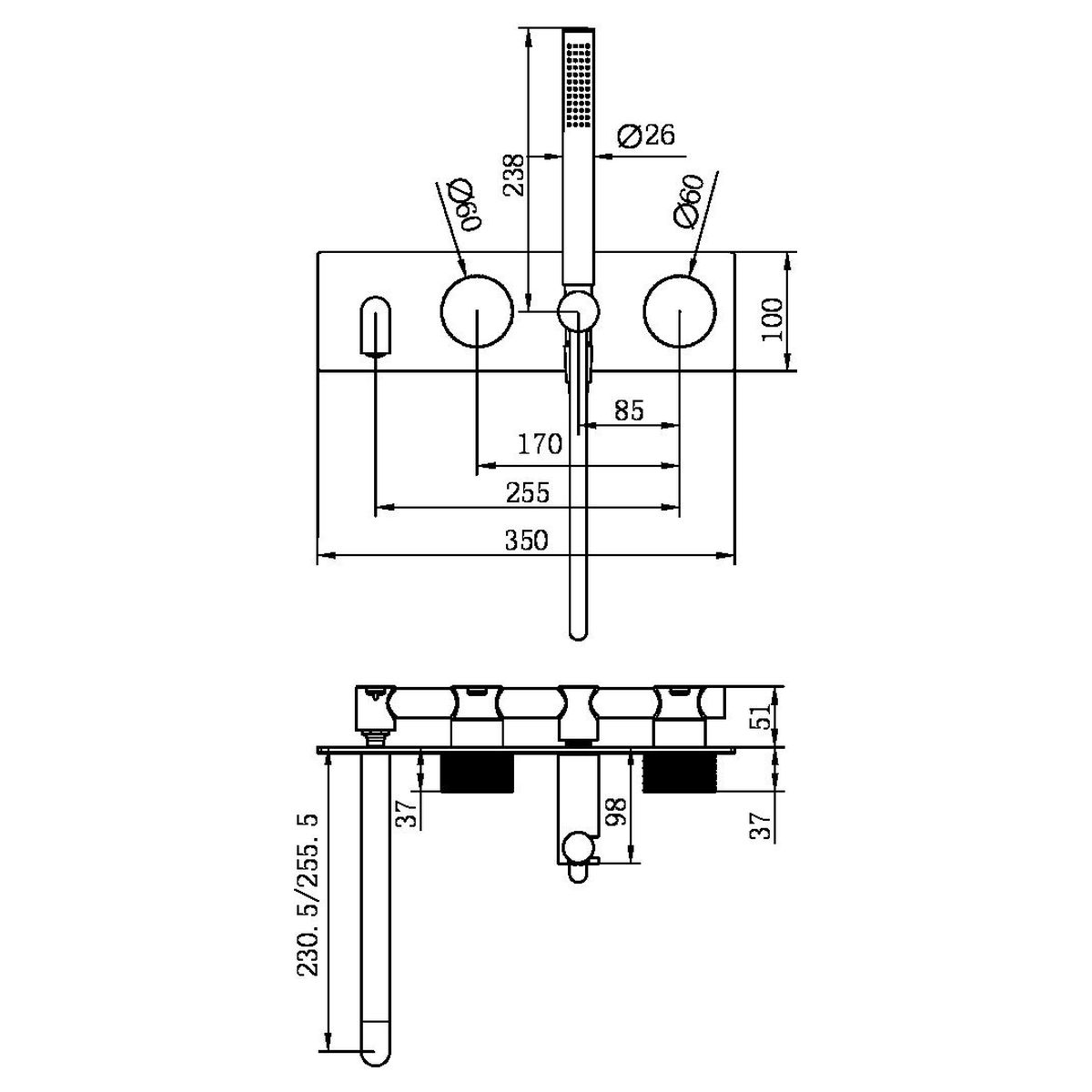 Opal Progressive Shower System With Spout 250mm - Brushed Bronze