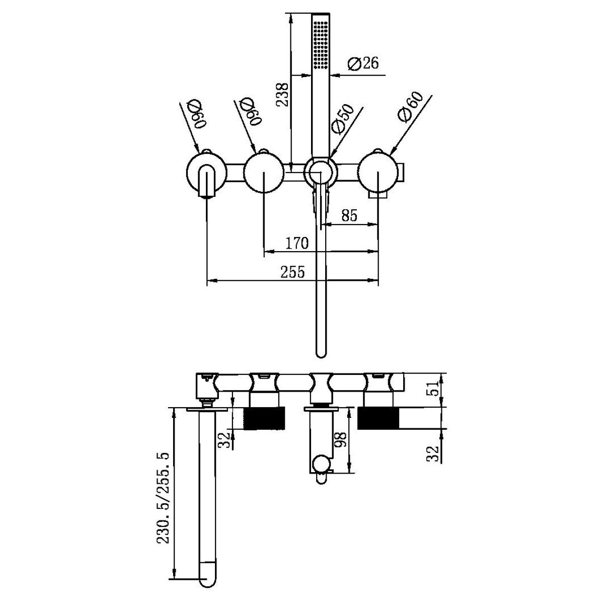 Opal Progressive Shower System Separate Plate With Spout 250mm - Graphite