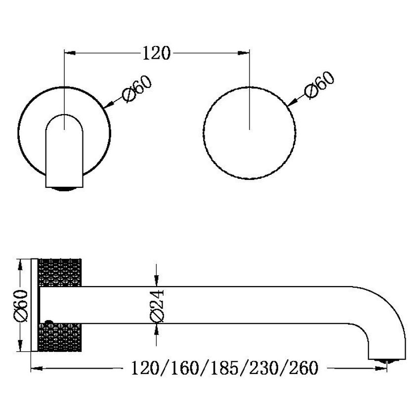 Opal Progressive Wall Basin/Bath Set 160mm - Graphite