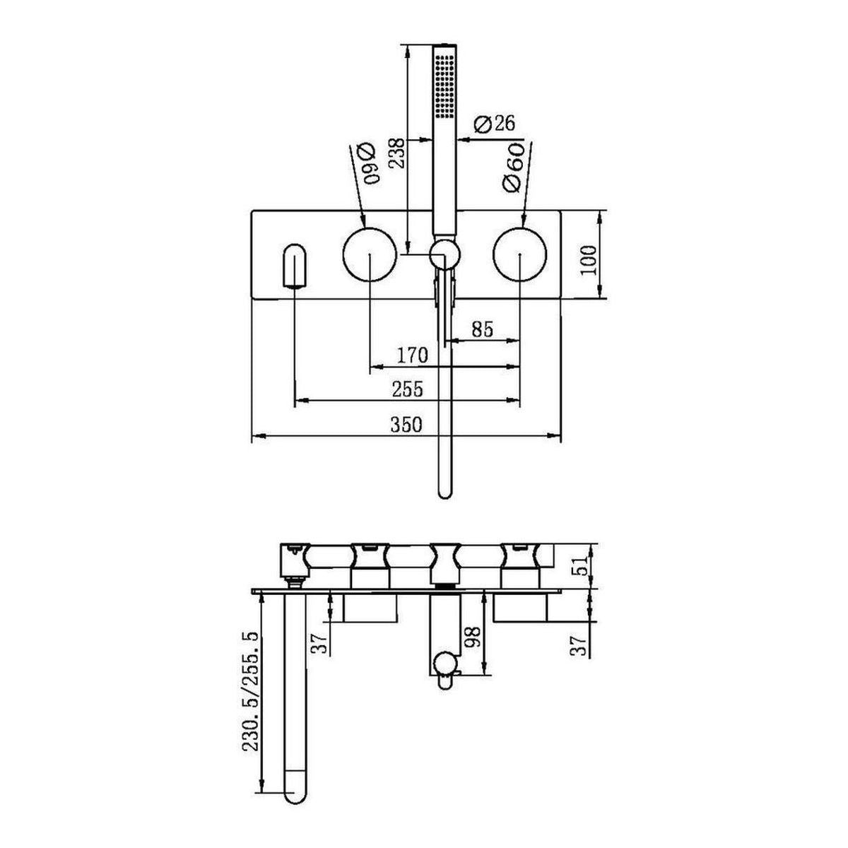 Kara Progressive Shower System With Spout 250mm in Brushed Bronze