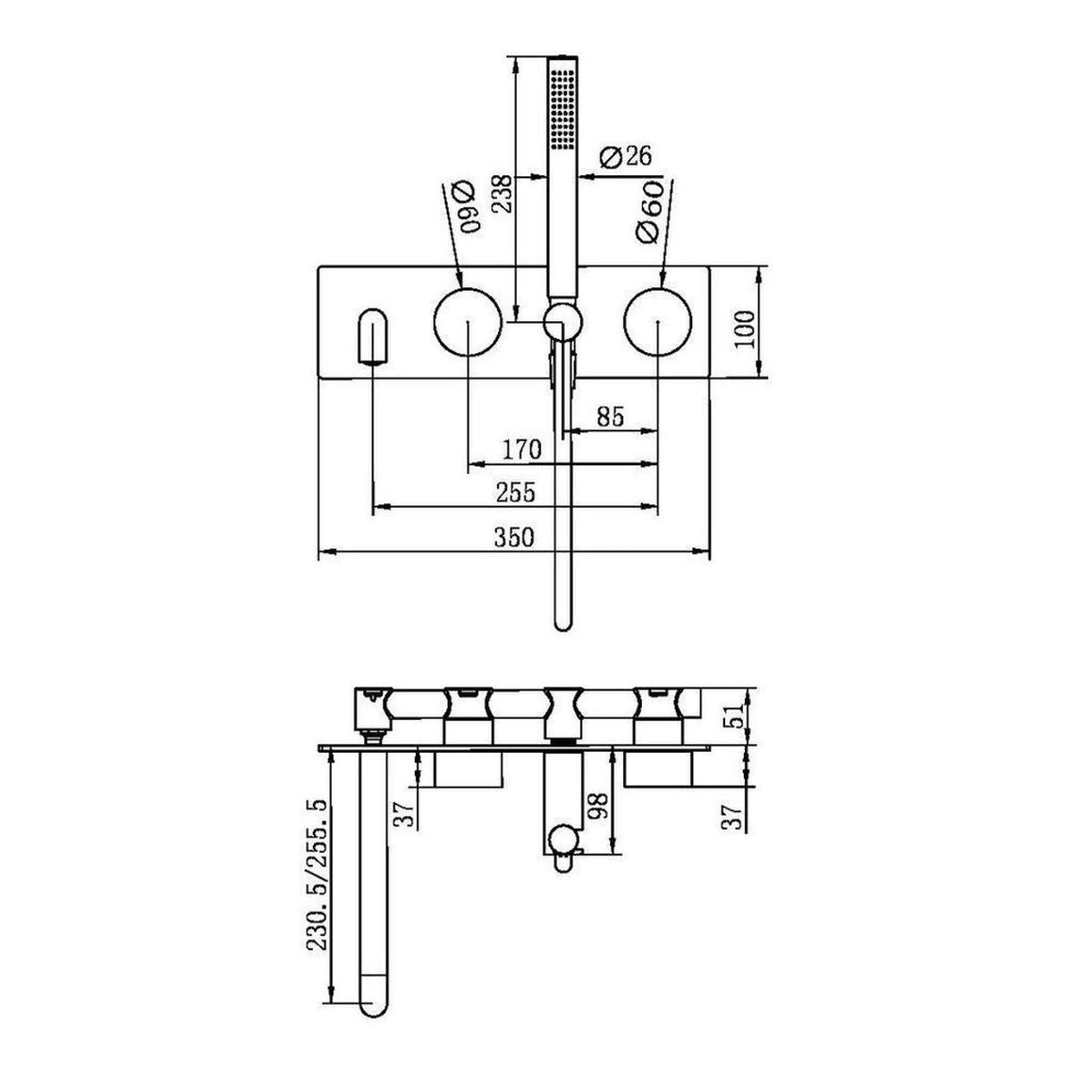 Kara Progressive Shower System With Spout 250mm Trim Kits in Brushed Bronze