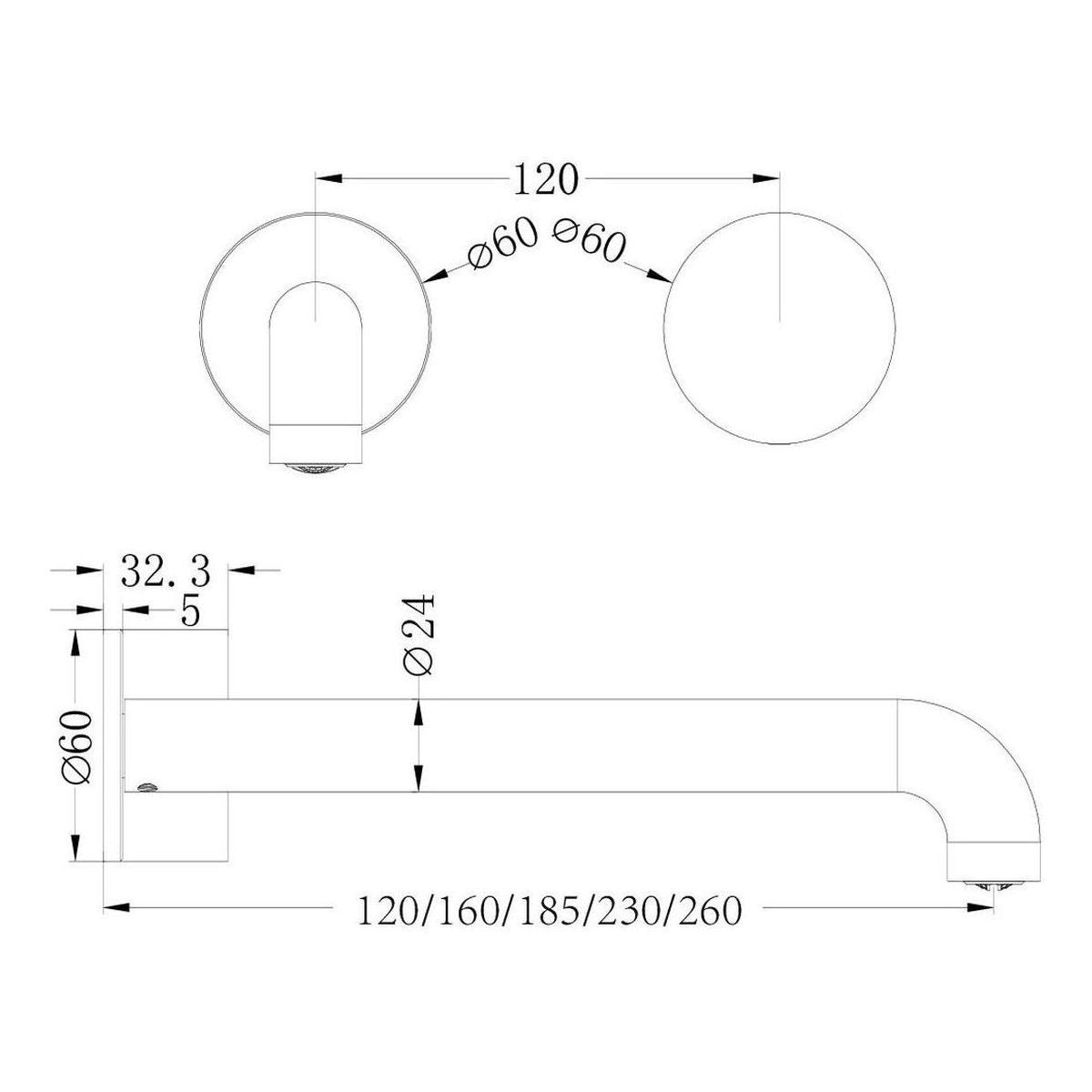 Kara Progressive Wall Basin/Bath Set 260mm in Matte Black