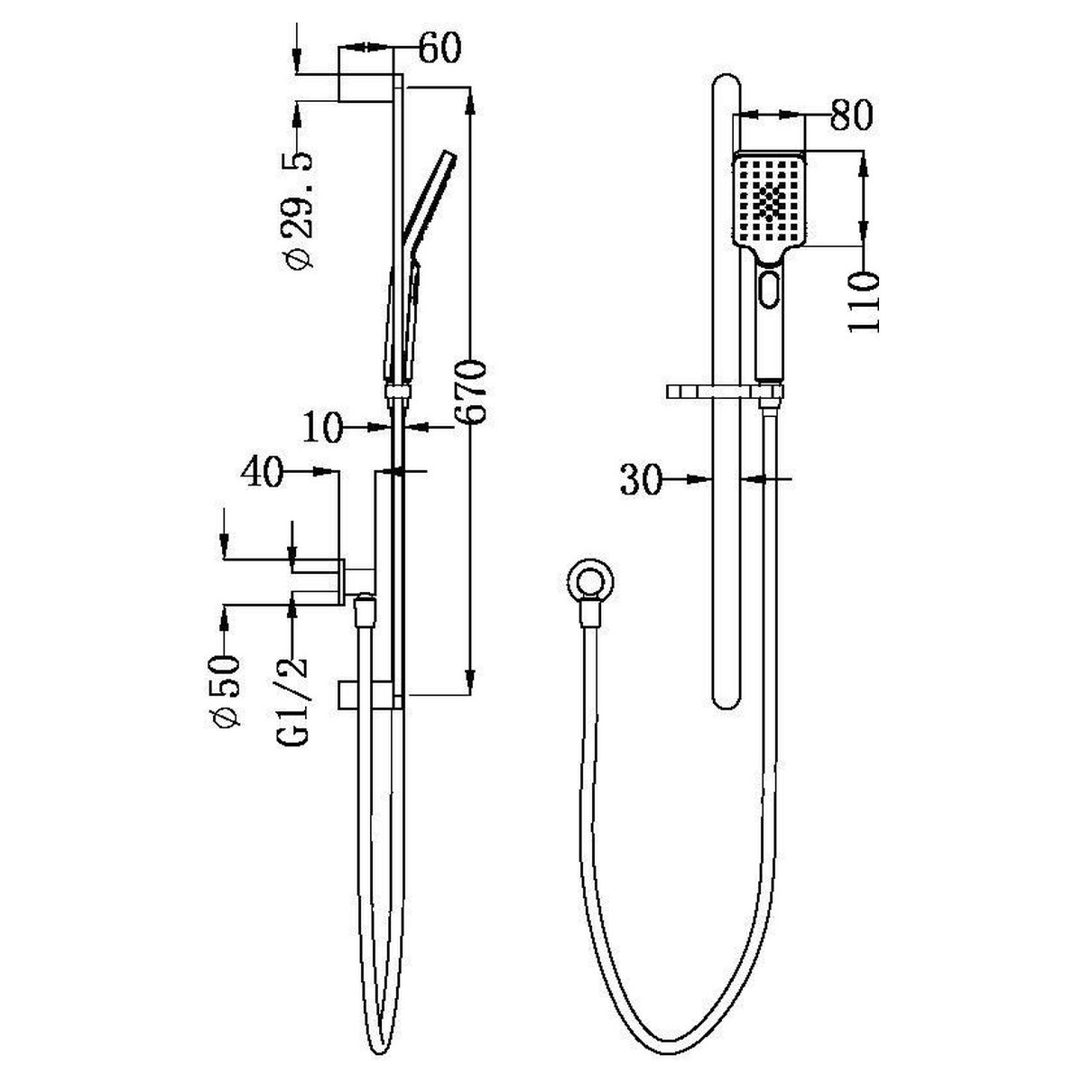 Bianca Shower Rail - Brushed Nickel
