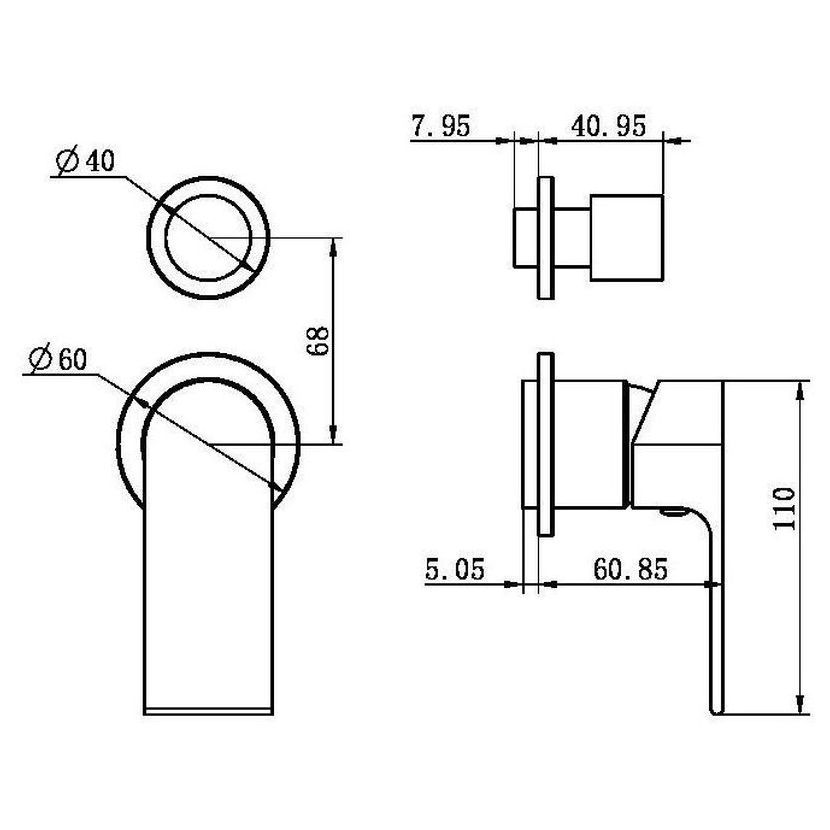Bianca Shower Mixer With Divertor Separate Back Plate Trim Kits Only - Matte Black